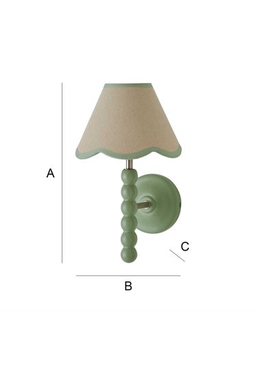 ValueLights Sage Green Bobbin Wall Light with Scallop Lampshade