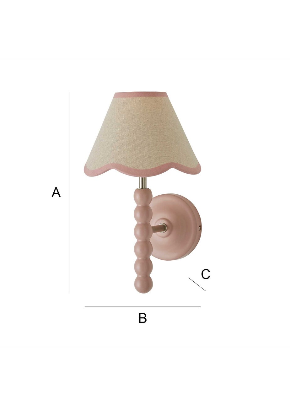 ValueLights Rose Pink Bobbin Wall Light with Scallop Lampshade