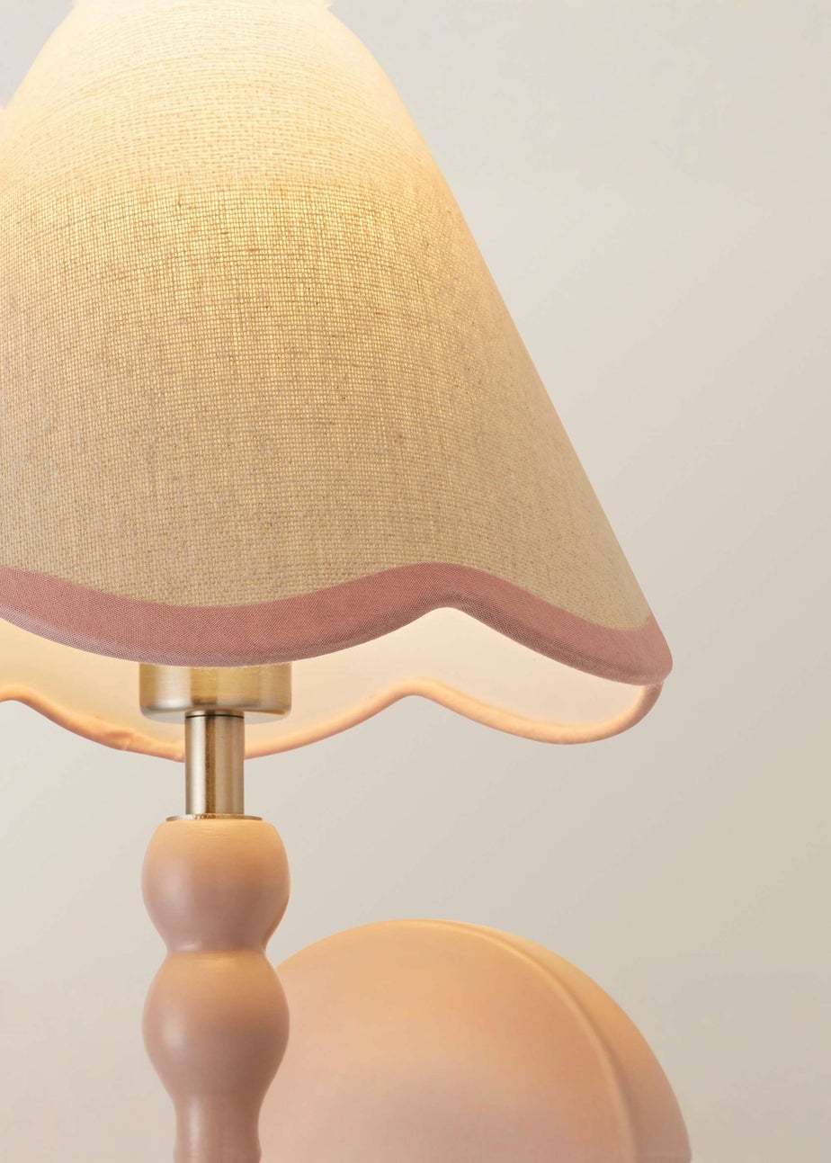ValueLights Rose Pink Bobbin Wall Light with Scallop Lampshade