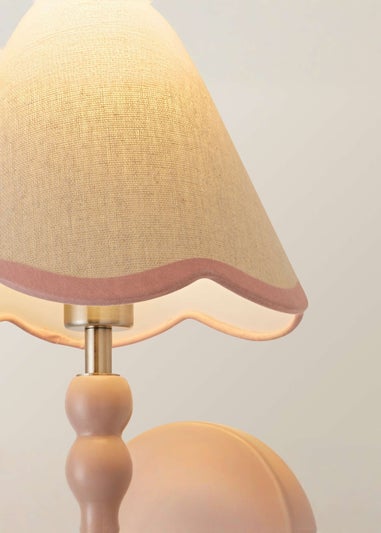 ValueLights Rose Pink Bobbin Wall Light with Scallop Lampshade