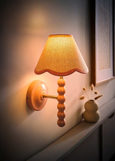 ValueLights Rose Pink Bobbin Wall Light with Scallop Lampshade