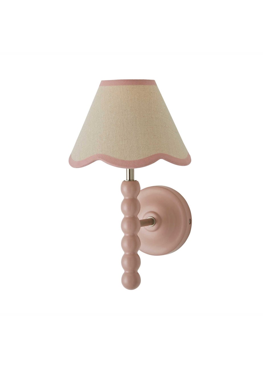 ValueLights Rose Pink Bobbin Wall Light with Scallop Lampshade
