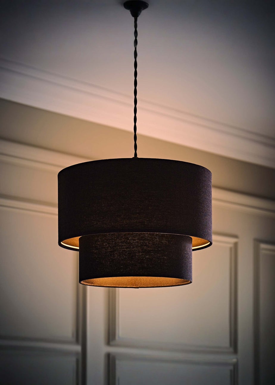 ValueLights Jodie Two Tier  Black Linen Easy Fit Lampshade