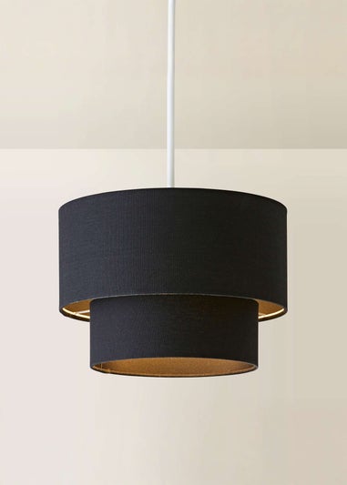 ValueLights Jodie Two Tier  Black Linen Easy Fit Lampshade