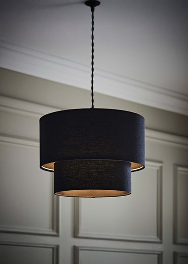 ValueLights Jodie Two Tier  Black Linen Easy Fit Lampshade