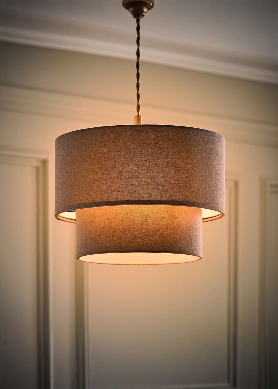 ValueLights Jodie Two Tier Grey Linen Easy Fit Lampshade