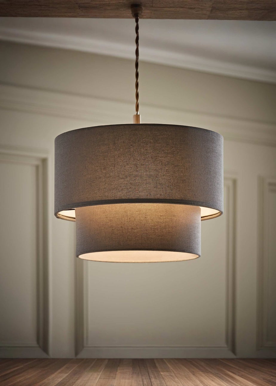 ValueLights Jodie Two Tier Grey Linen Easy Fit Lampshade