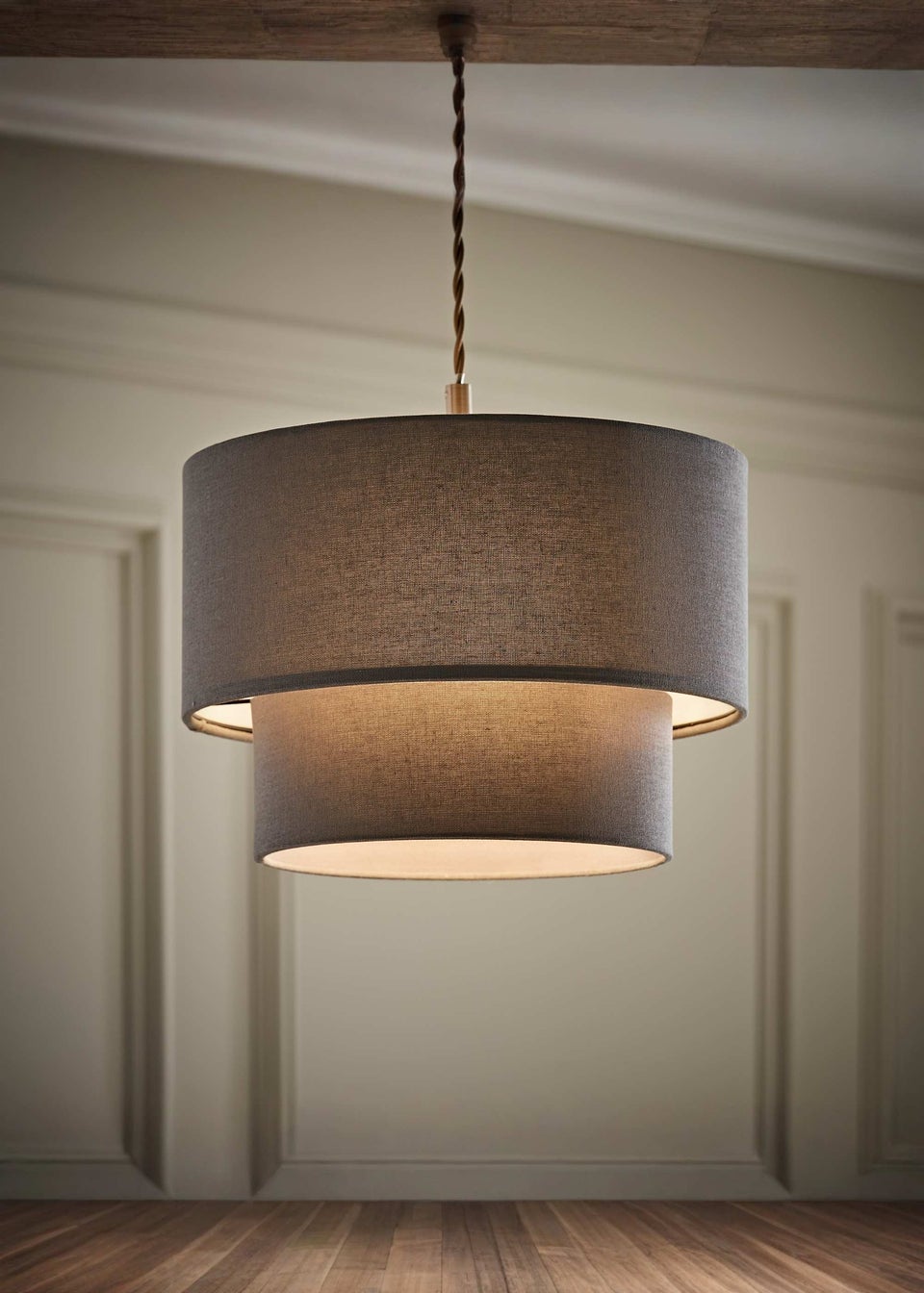 ValueLights Jodie Two Tier Grey Linen Easy Fit Lampshade