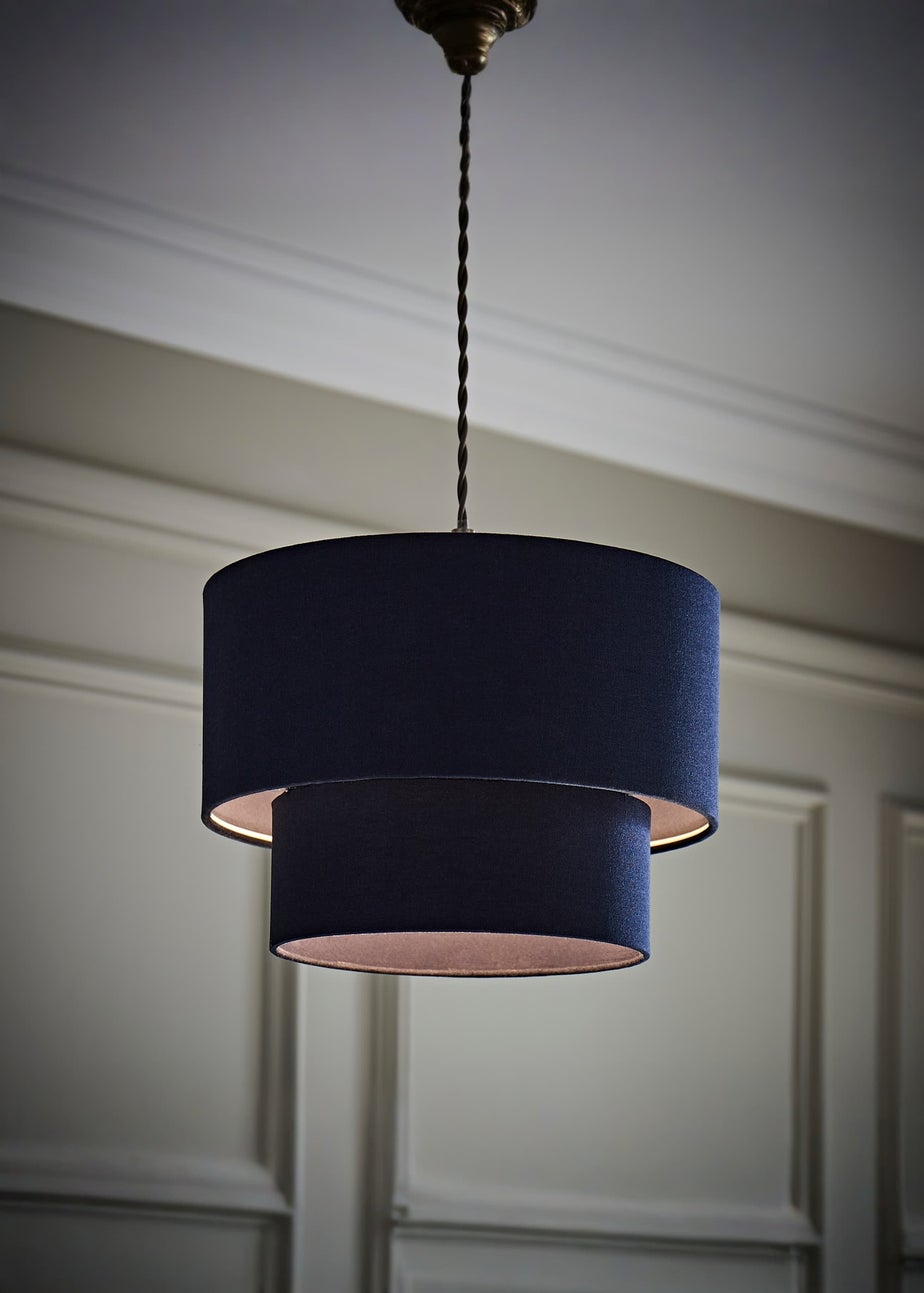 ValueLights Jodie Two Tier Navy Linen Easy Fit Lampshade