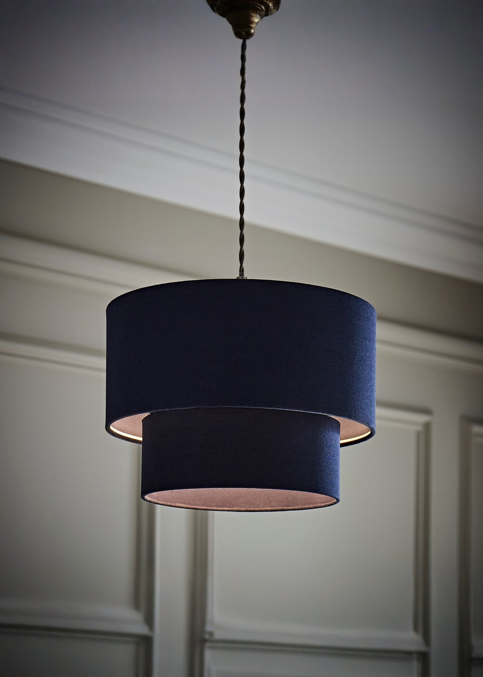 ValueLights Jodie Two Tier Navy Linen Easy Fit Lampshade