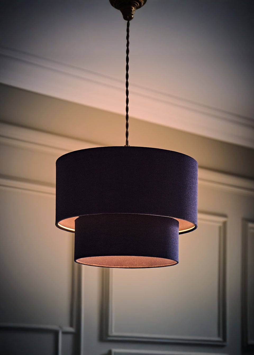 ValueLights Jodie Two Tier Navy Linen Easy Fit Lampshade