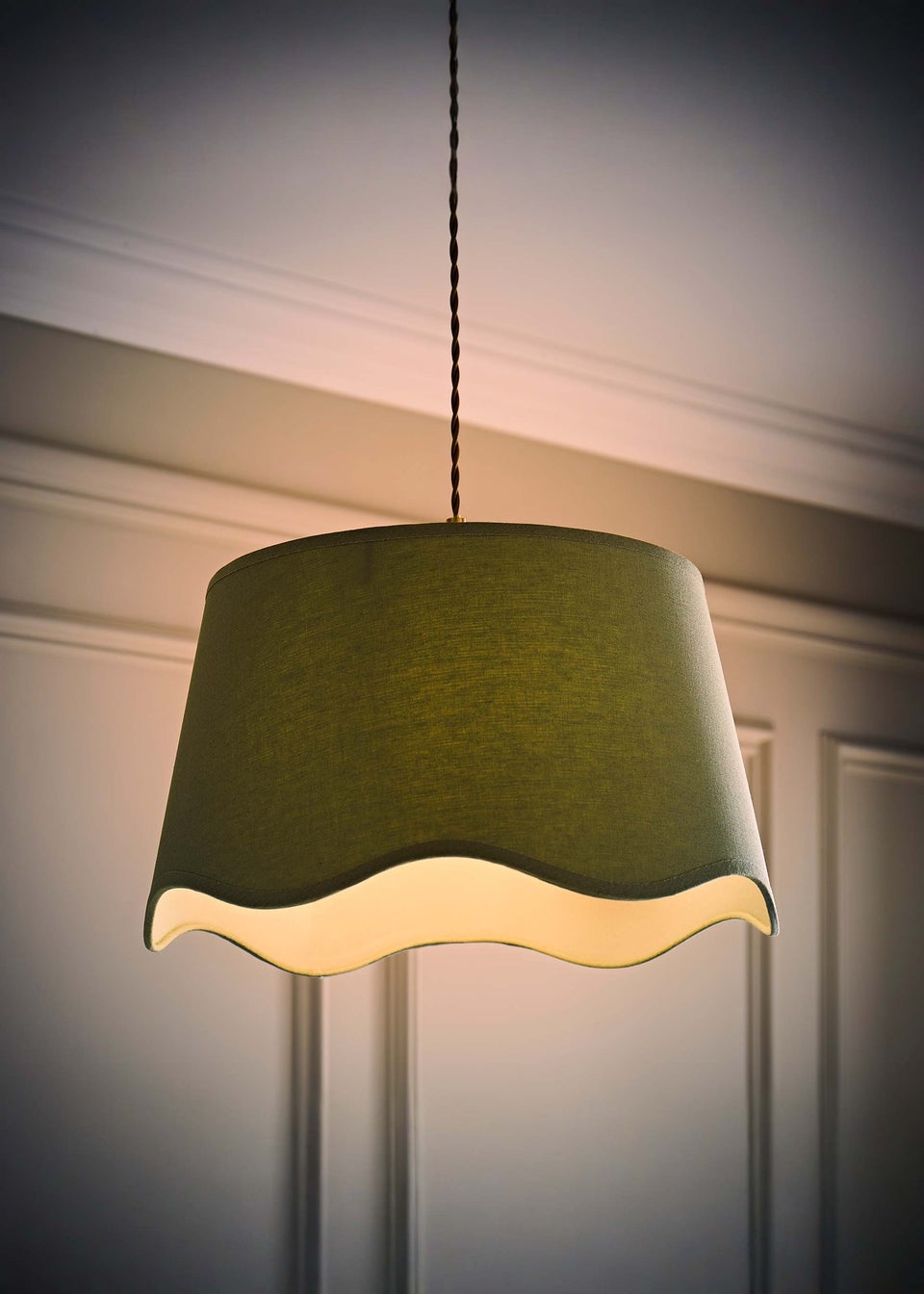 ValueLights Mabel Large Scalloped Sage Green Easy Fit Lampshade