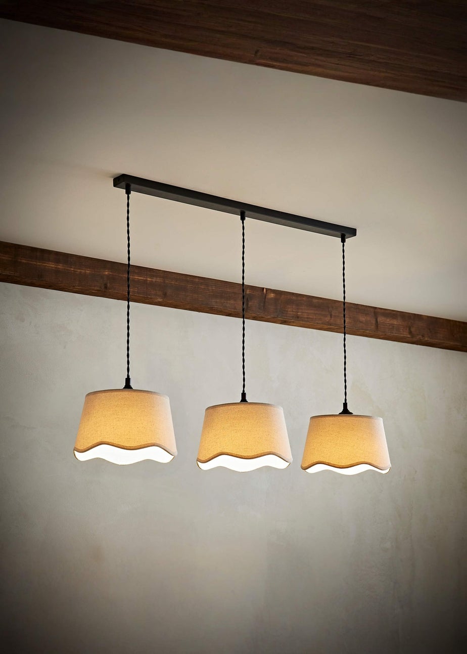 ValueLights Mabel 3 Drop Bar Ceiling Light with Scalloped Lampshades