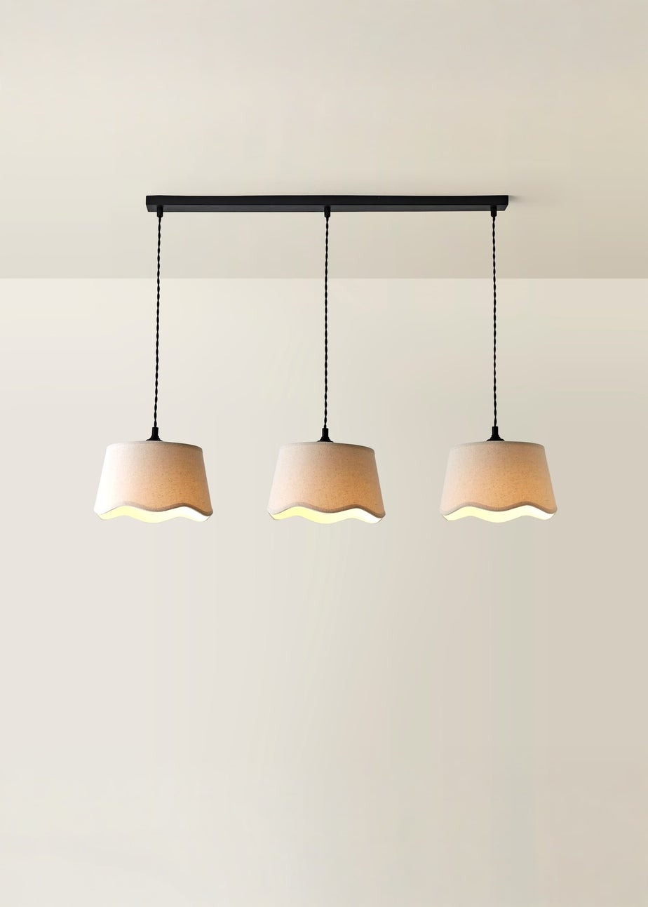 ValueLights Mabel 3 Drop Bar Ceiling Light with Scalloped Lampshades