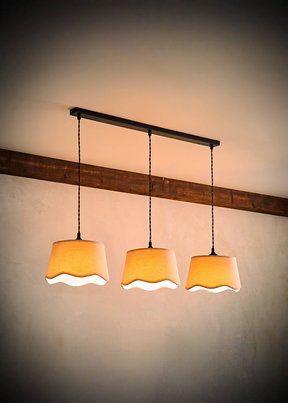 ValueLights Mabel 3 Drop Bar Ceiling Light with Scalloped Lampshades