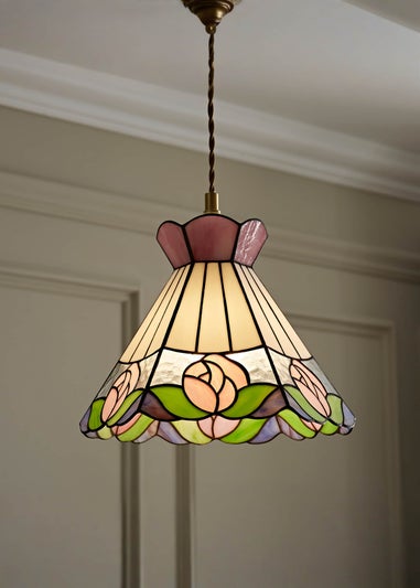 ValueLights Evelyn Tiffany Rose Glass Easy Fit Lampshade