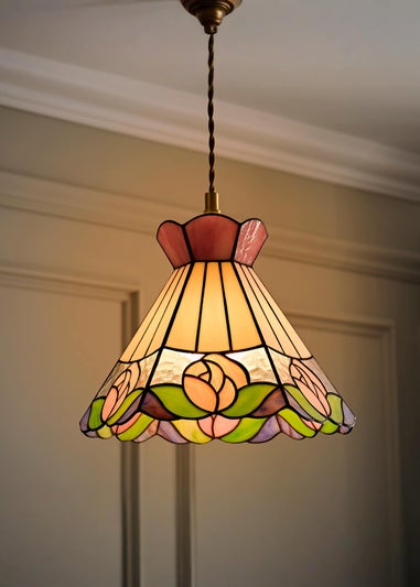 ValueLights Evelyn Tiffany Rose Glass Easy Fit Lampshade