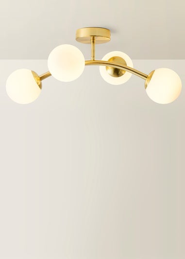 ValueLights Jas Gold Semi-Flush Light with White Globe Shade (20cm x 22cm x 48cm)