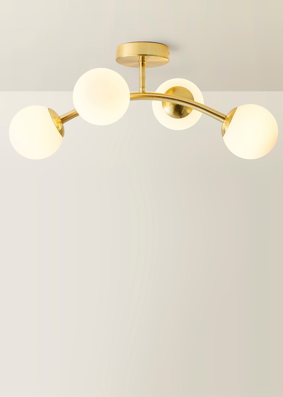 ValueLights Jas Gold Semi-Flush Light with White Globe Shade (20cm x 22cm x 48cm)