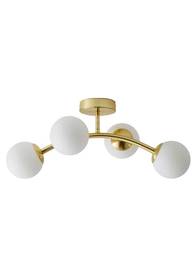 ValueLights Jas Gold Semi-Flush Light with White Globe Shade (20cm x 22cm x 48cm)