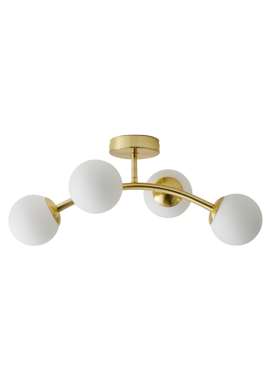 ValueLights Jas Gold Semi-Flush Light with White Globe Shade (20cm x 22cm x 48cm)