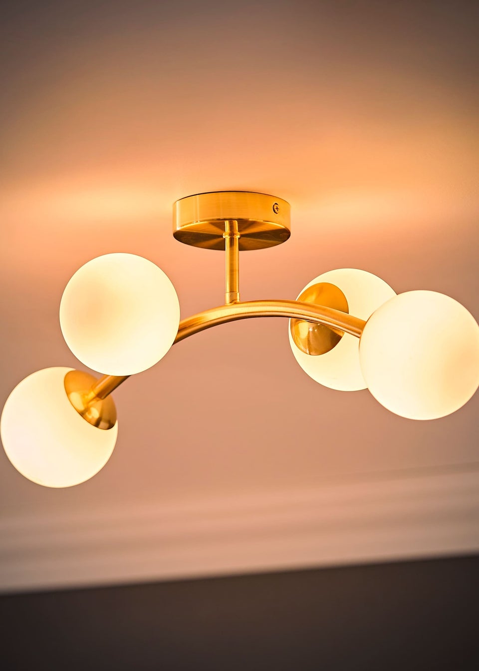 ValueLights Jas Gold Semi-Flush Light with White Globe Shade (20cm x 22cm x 48cm)