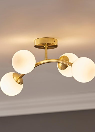 ValueLights Jas  Gold Semi-Flush Light with White Globe Shade (20cm x 22cm x 48cm)