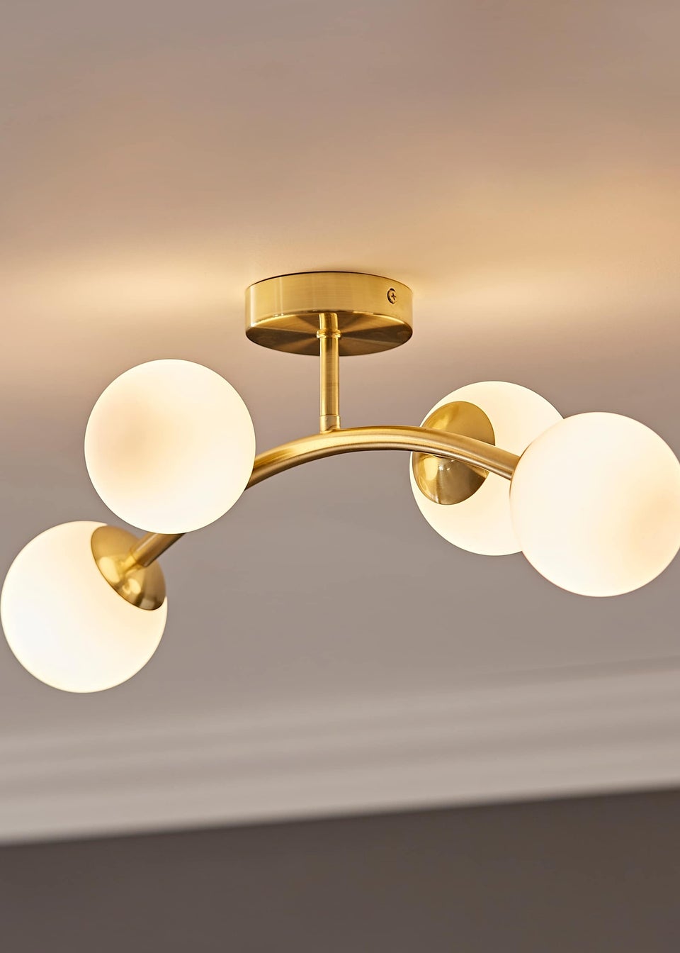 ValueLights Jas Gold Semi-Flush Light with White Globe Shade (20cm x 22cm x 48cm)