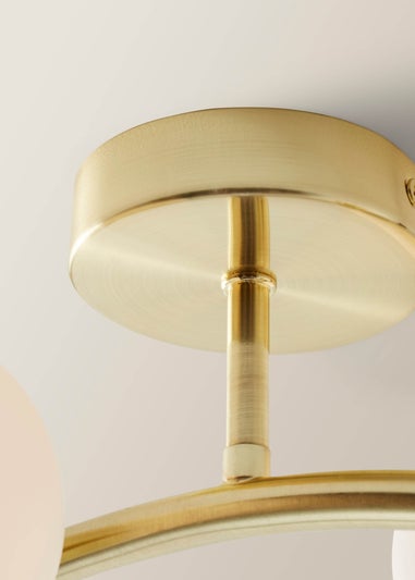 ValueLights Jas Gold Semi-Flush Light with White Globe Shade (20cm x 22cm x 48cm)