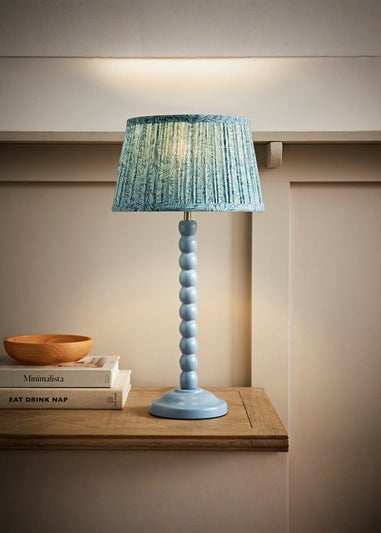ValueLights Powder Blue Bobbin Table Lamp with Leaf Pleated Lampshade