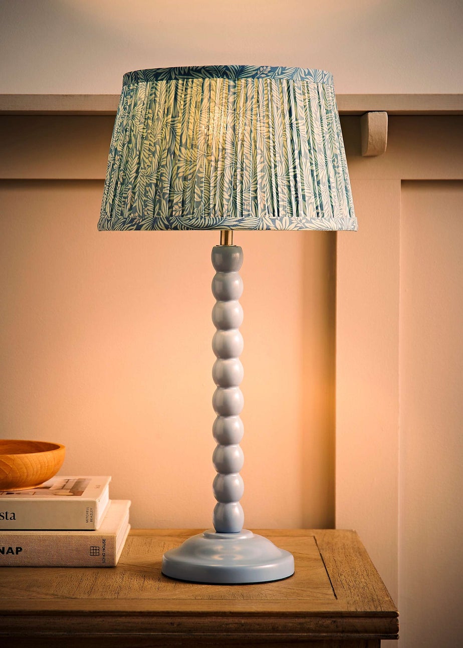 ValueLights Powder Blue Bobbin Table Lamp with Leaf Pleated Lampshade