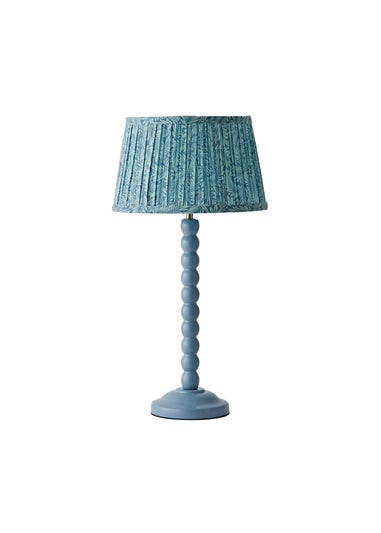 ValueLights Powder Blue Bobbin Table Lamp with Leaf Pleated Lampshade