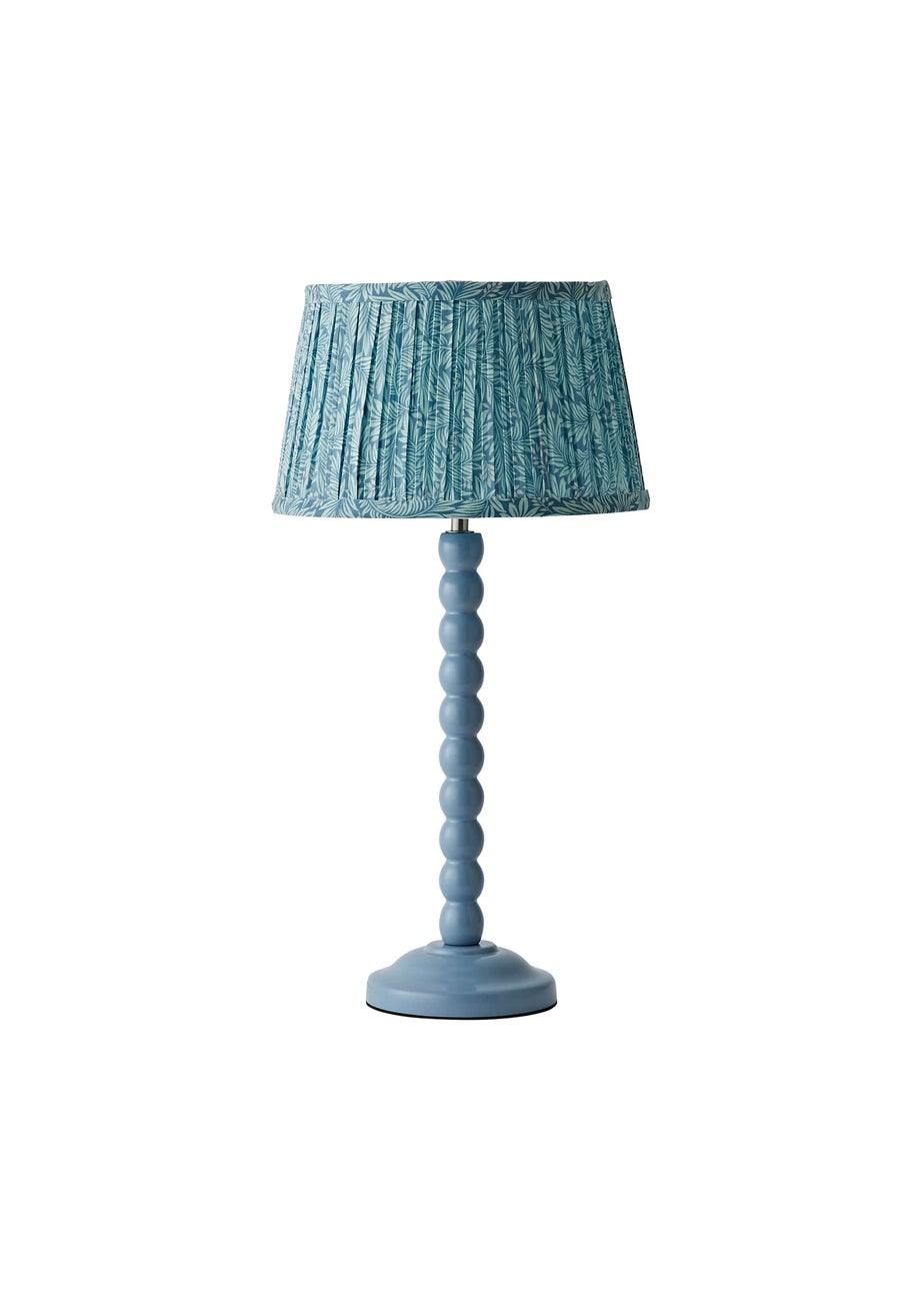 ValueLights Powder Blue Bobbin Table Lamp with Leaf Pleated Lampshade