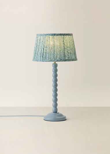 ValueLights Powder Blue Bobbin Table Lamp with Leaf Pleated Lampshade