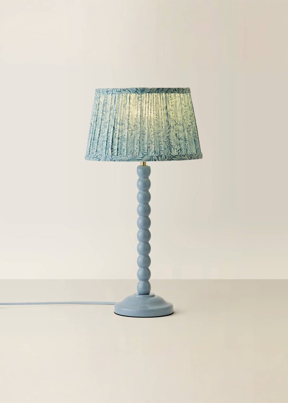 ValueLights Powder Blue Bobbin Table Lamp with Leaf Pleated Lampshade