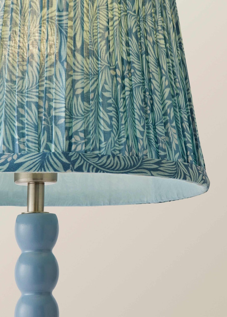 ValueLights Powder Blue Bobbin Table Lamp with Leaf Pleated Lampshade