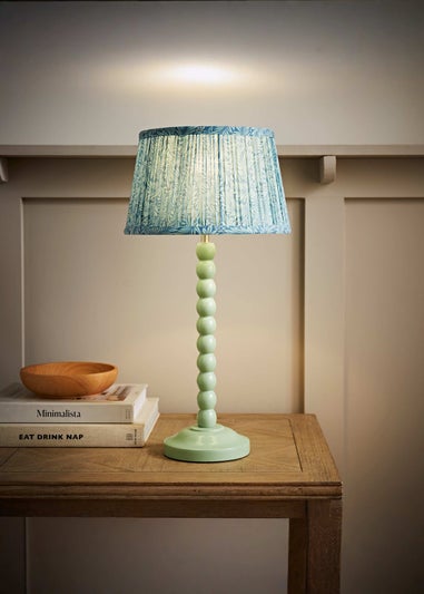 ValueLights Sage Green Bobbin Table Lamp with Leaf Pleated Lampshade