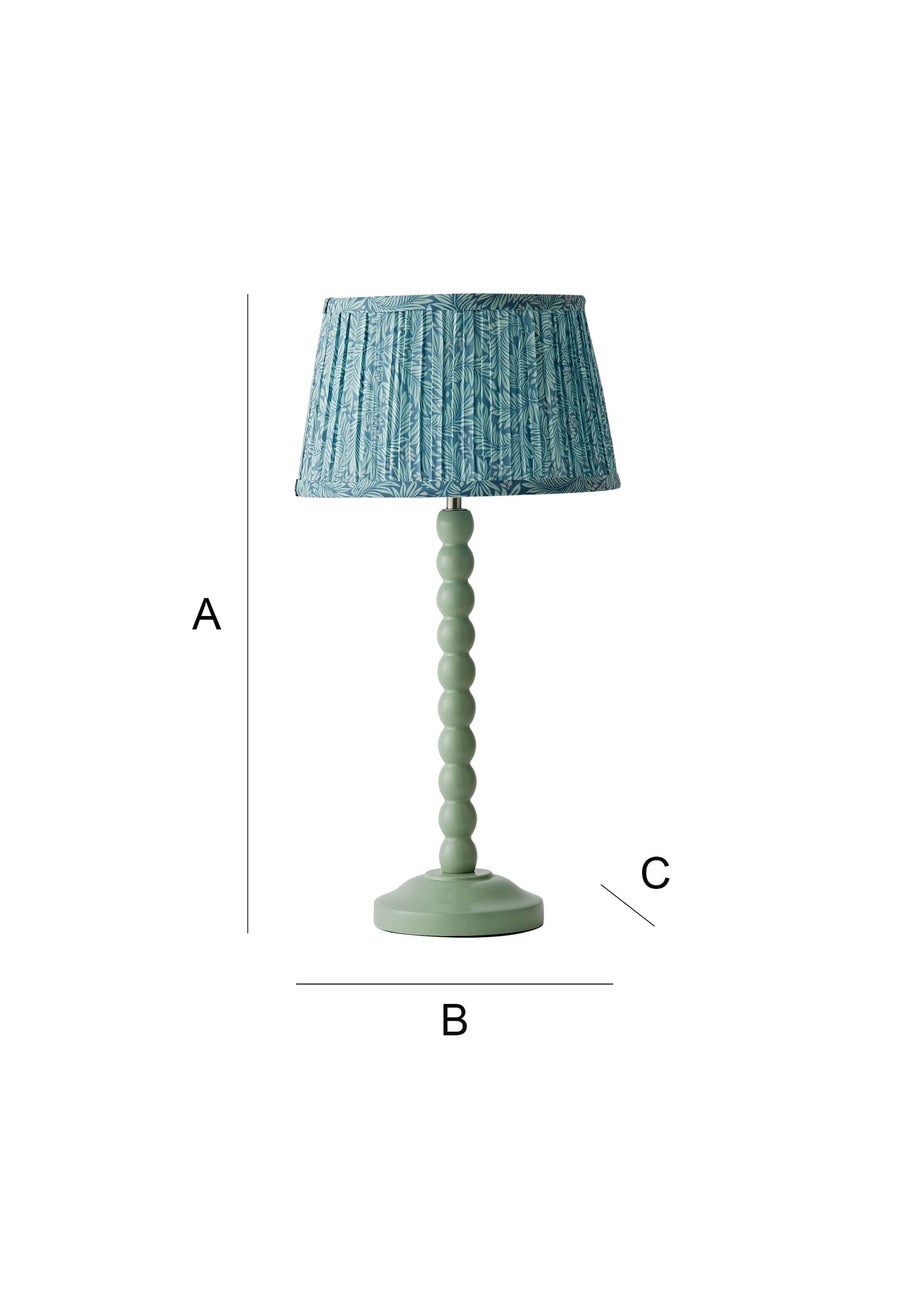 ValueLights Sage Green Bobbin Table Lamp with Leaf Pleated Lampshade