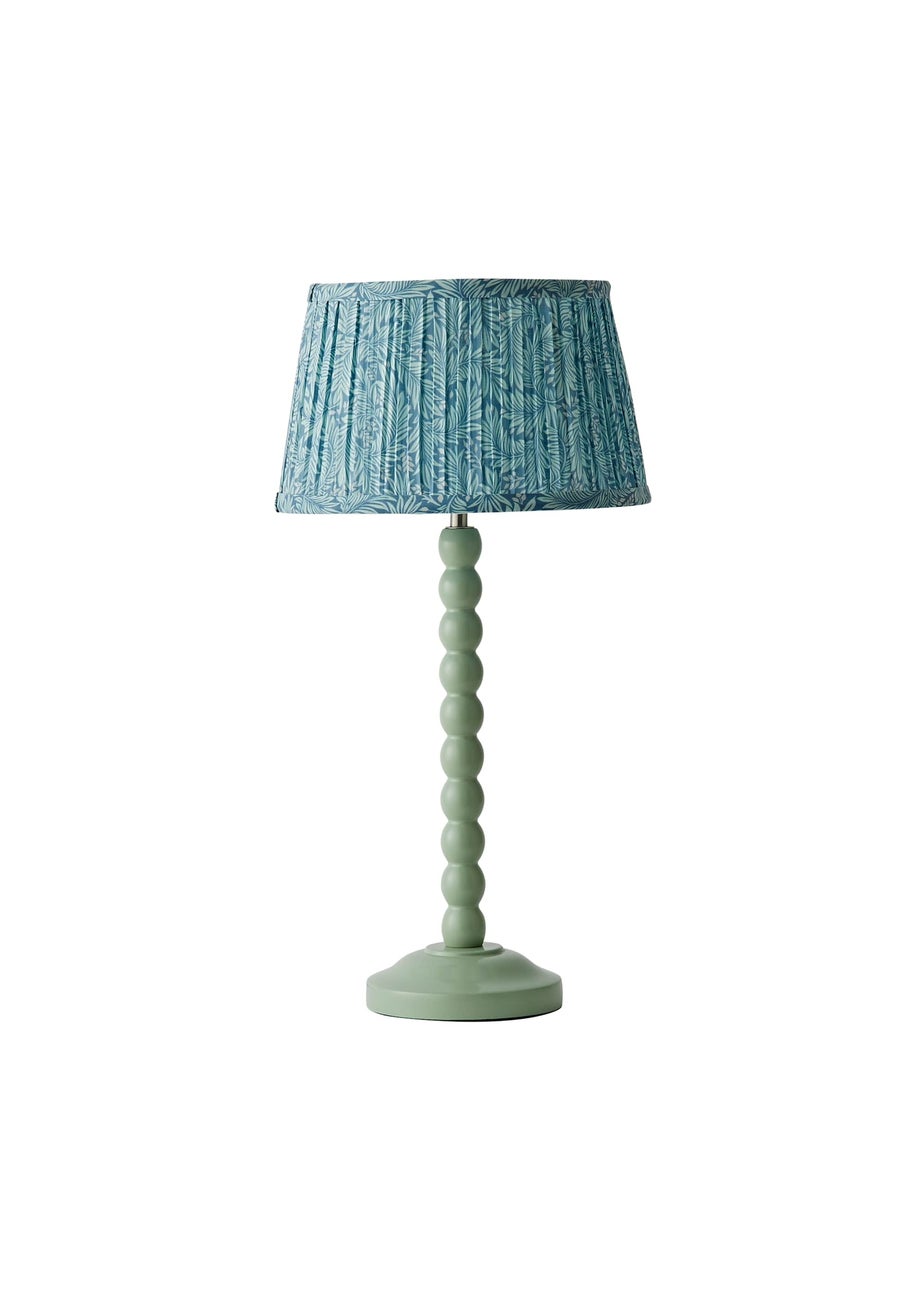 ValueLights Sage Green Bobbin Table Lamp with Leaf Pleated Lampshade