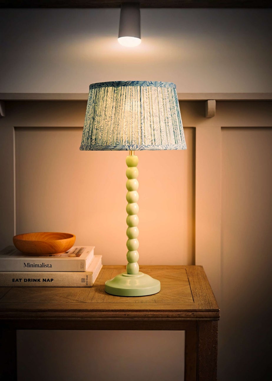 ValueLights Sage Green Bobbin Table Lamp with Leaf Pleated Lampshade