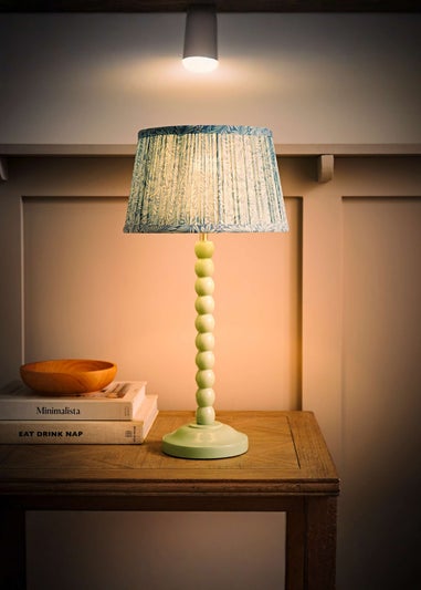 ValueLights Sage Green Bobbin Table Lamp with Leaf Pleated Lampshade