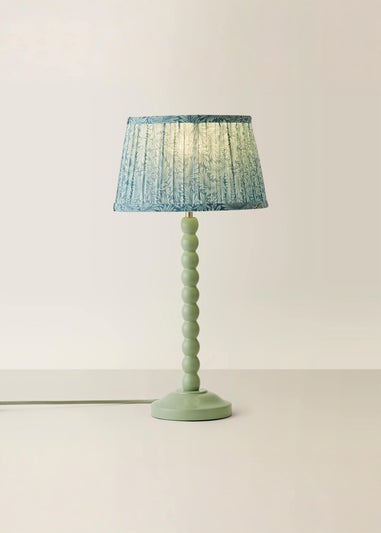 ValueLights Sage Green Bobbin Table Lamp with Leaf Pleated Lampshade