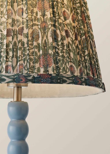 ValueLights Powder Blue Bobbin Table Lamp with Floral Pleated Lampshade