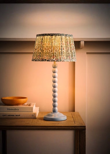 ValueLights Powder Blue Bobbin Table Lamp with Floral Pleated Lampshade