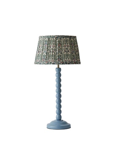 ValueLights Powder Blue Bobbin Table Lamp with Floral Pleated Lampshade