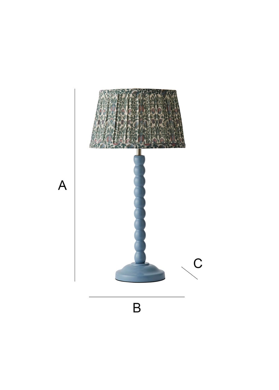 ValueLights Powder Blue Bobbin Table Lamp with Floral Pleated Lampshade