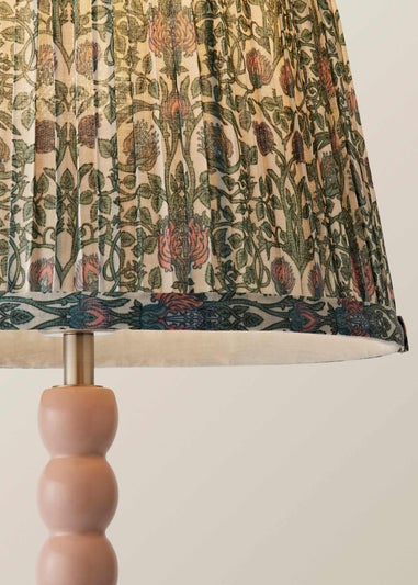 ValueLights Rose Pink Bobbin Table Lamp with Floral Pleated Lampshade