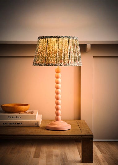 ValueLights Rose Pink Bobbin Table Lamp with Floral Pleated Lampshade