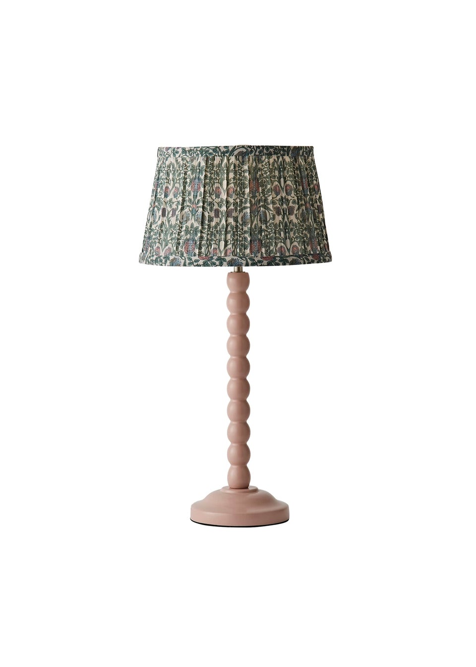 ValueLights Rose Pink Bobbin Table Lamp with Floral Pleated Lampshade