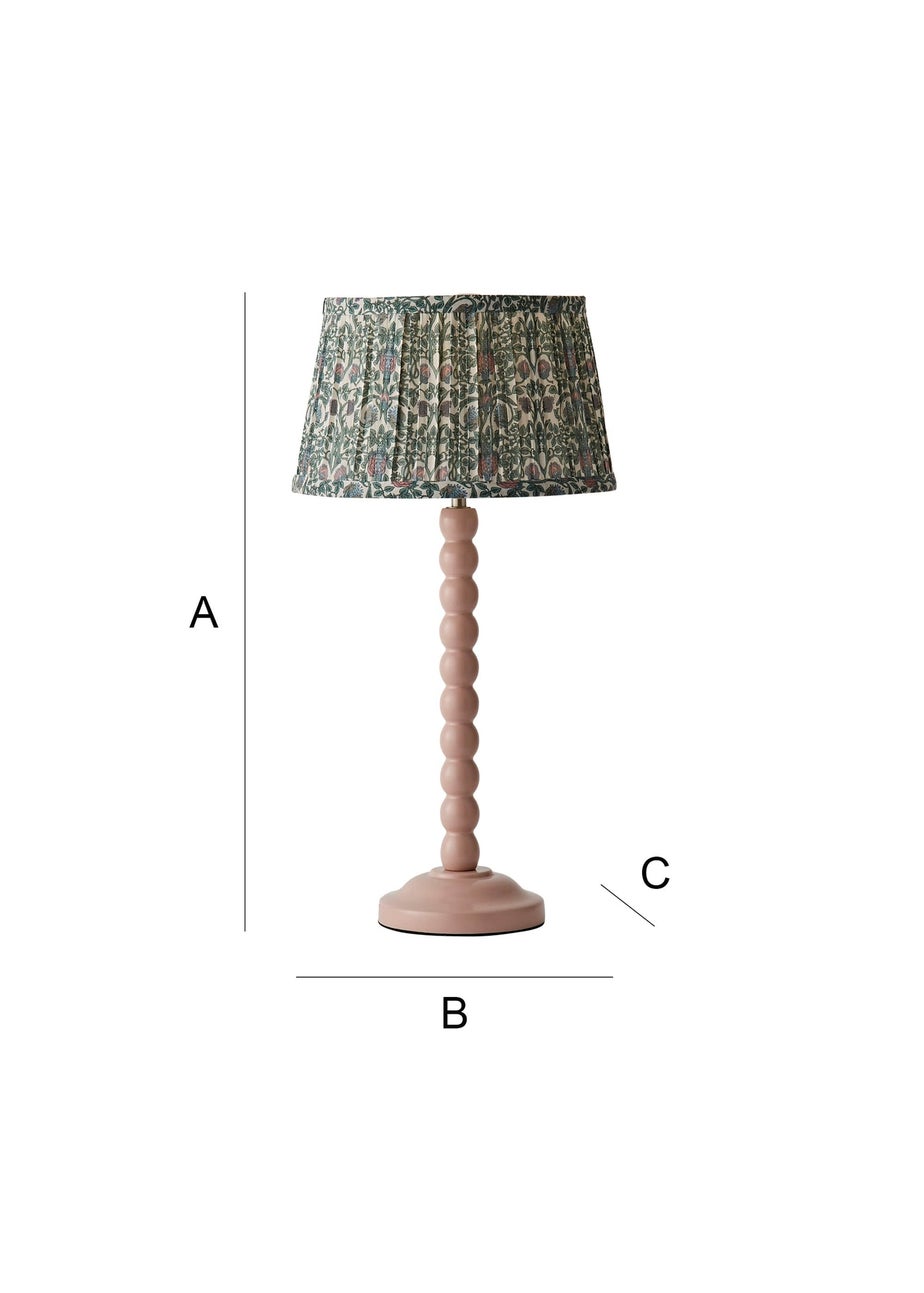 ValueLights Rose Pink Bobbin Table Lamp with Floral Pleated Lampshade